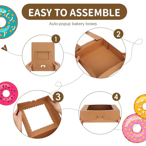 Moretoes 5pcs Auto-Popup Pie Boxes, 10x10x2.5 Bakery Boxes with Window
