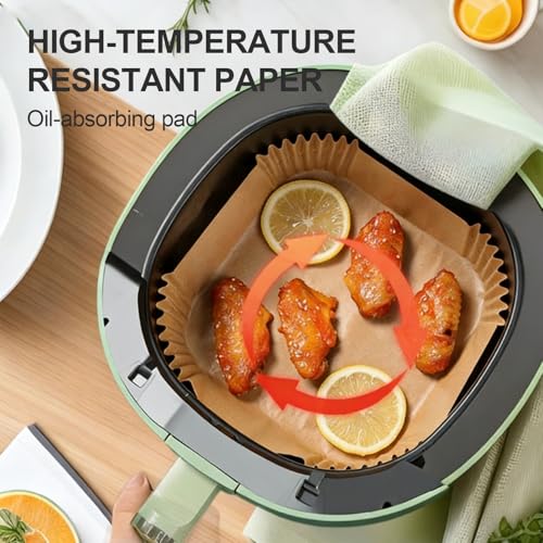 ROOM127 Air Fryer Liners Disposable, 8 Inch Square Paper, Brown, 300 Count - size: 8"Square*300