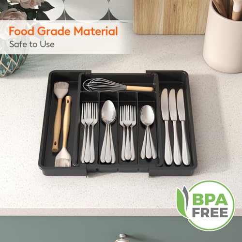 Lifewit Expandable Silverware Drawer Organizer, Kitchen Utensil Tray - color: Black, size: Medium(8-13.8''W x 11.2''D)