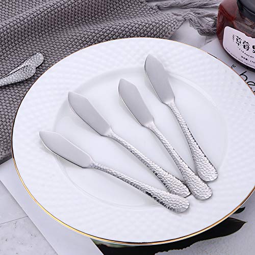 Stainless Steel Butter Knives Set, 12 Pack Spreaders for Cheese, Jam and Kitchen Use, 5.3 Inch with Hammered Handle, Dishwasher Safe - color: Silver