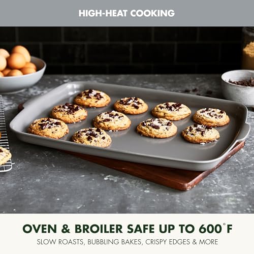 GreenPan Premiere Ovenware Healthy Ceramic Nonstick 18" x 13" Half Rectangular Baking Pan, PFAS-Free, Warp-Free Bakeware, Durable Quick Heating, Oven & Broiler Safe to 600F, Dishwasher Safe, Gray - color: Gray, size: 18" x 13" Half Sheet Pan