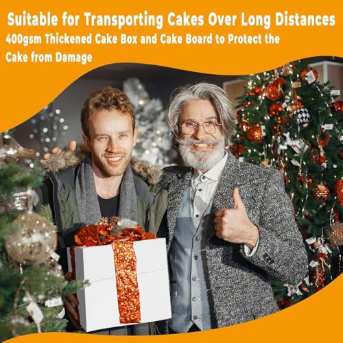 8x8x8 Inches Cake Boxes with Cake Boards, 3 Pack Premium Tall Cheesecake Boxes with Display Window for Christmas, Birthday, Wedding - size: 8 x 8 x 8 Inches-3 Pack