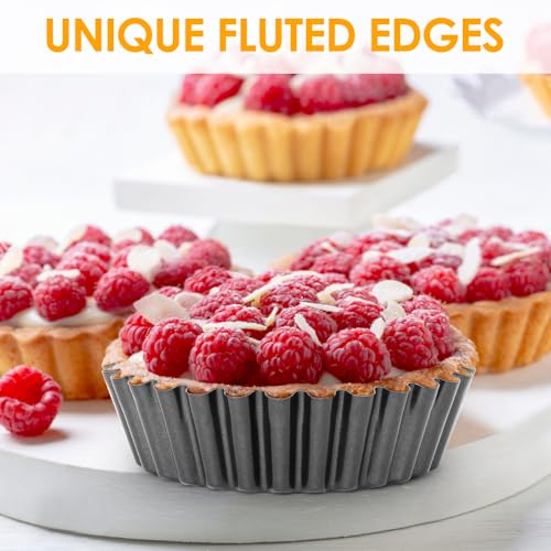 8 Pack Mini Tart Pans 4 Inch with Removable Bottom Round Nonstick Quiche Pan, 1.2 Inch Deep Mini Pie Pans with Oil Brush&Silicone Scrubber Heavy Duty for Baking Fruit Tarts, Dessert - color: 4-inch Set of 8