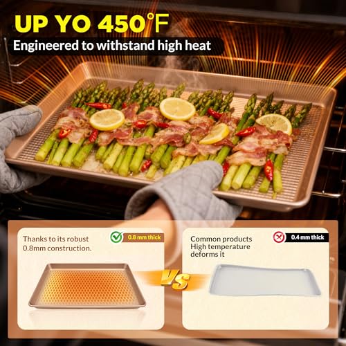 3-Piece Heavy Duty Carbon Steel Baking Sheets Set,Non-Stick Cookie - color: Champagne Gold