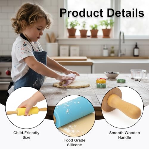 10-Pack 9" Kids Silicone Rolling Pins for Baking & Play