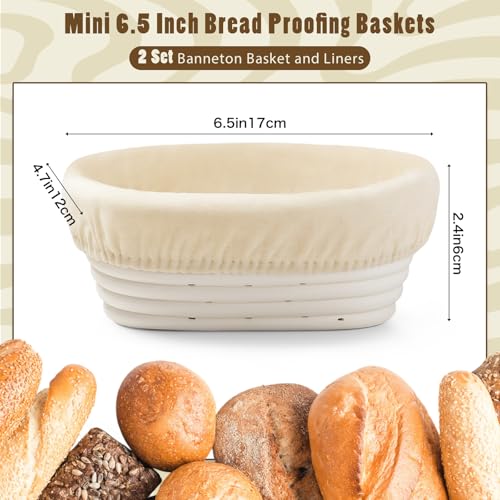 Fanfanwin Mini Banneton Proofing Baskets with Liner, 2 Pack, Oval - style: Oval