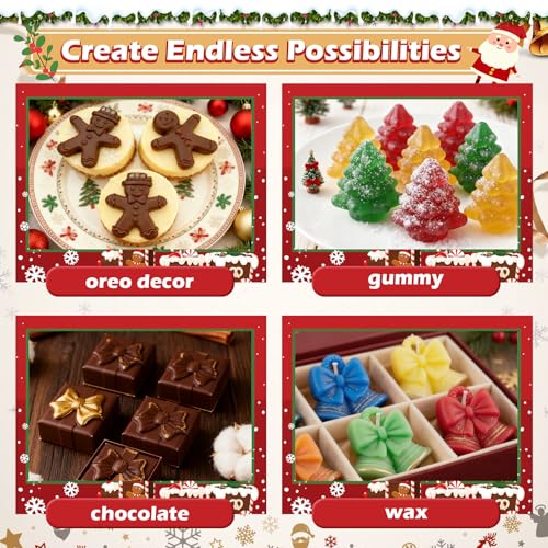 HKNMTT Christmas Silicone Molds for Xmas Candy Chocolate Wax Decor, 84 Cavity 7 Shapes Gummy Mould, Including Santa Gift Box Snowflake Bell Glove Tree Gingerbread Food Grade Holiday Baking DIY Moulds - style: 7 Shaped Xmas 2PCS