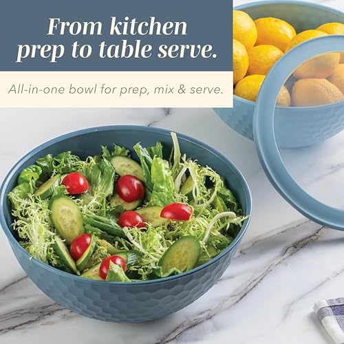 COOK WITH COLOR Mixing Bowls with Lids - 12 Piece Plastic Nesting Bowls Set includes 6 Prep Bowls and 6 Lids, Microwave Safe Mixing Bowl Set, Denim Diamond - color: Denim Diamond