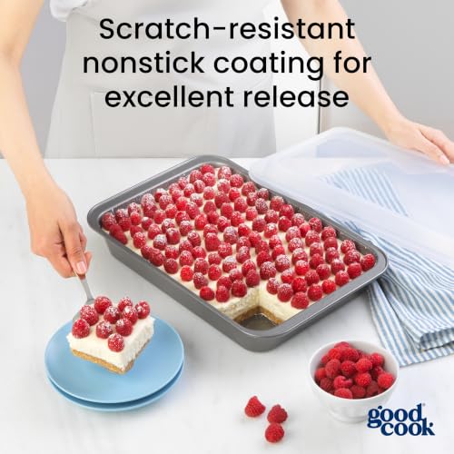 GoodCook Set of 2 Nonstick Steel 13" x 9" Cake Baking Pans with Covers, Gray - size: 13" x 9" (2-Piece Set)