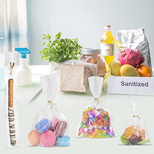 300 PCS Clear Flat Cellophane Treat Bags with 3x5",4x6",5x7",6x9",2x10",5x11",Treat Bags with Ties are Good for Pretzel Rods,Bakery, Cookies, Candies,Dessert. - size: 600 Piece Set