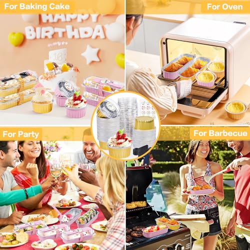 60Pcs Mini Cheesecake Containers, ZOXILEN 5oz 125ml Disposable Aluminum Foil Mini Baking Cups with Lids Spoons, Round Individual Small Cake pans Cupcake liners for Party Gold - color: Gold 60pcs
