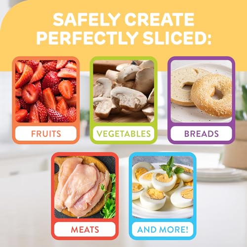 IMPRESA Easy Slice 6-in-1 Food Prep Tool - Rapid Grape & Tomato Slicer - Versatile Veggie Chopper & Strawberry Cutter - One-Handed Bagel Slicer & Chicken Breast Slicing Tool - 6 in, White
