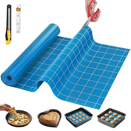 GTJ Silicone Baking Mat Roll, Reusable Baking Sheet Liners, 12 in x 10 ft - color: Blue + White Line, size: 120"L x 12"W