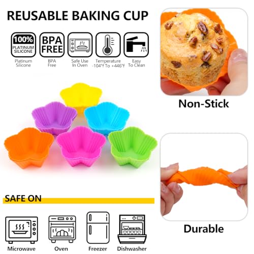 12 Pack Reusable Silicone Cupcake Liners Baking Cups Liners - color: Colored-Star