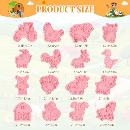 Jspupifip 16 Pack 3D Cookie Cutters Set DIY Press Molds Farm Animal - style: Farm Animal