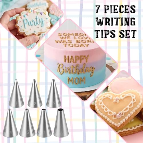 7Pcs Round Hole Piping Tips Set, Stainless Steel Cupcake Frosting Nozzles for Cake Decorating Professional Russian Pastry Icing Dispensers Supplies for Cake Cookies Pastry Fondant Cream