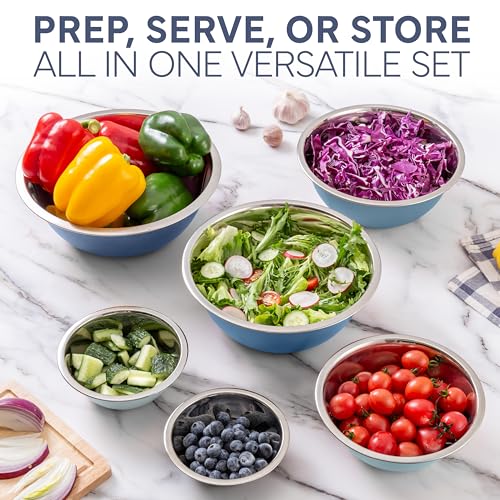 COOK WITH COLOR Stainless Steel Mixing Bowls Set - Nesting Bowls, 6 Pieces, Blue - color: Blue