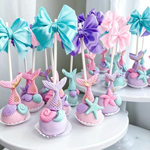 6 Pcs Marine Theme Silicone Mold Mermaid Tail Sea Turtle Fish Seashell Starfish Conch Seahorse Marine Animal Fondant Mold Set for Ocean Cake Decorations Chocolate Candy Resin Clay Birthday Party Decor - color: 6 Pcs Marine Theme Silicone Mold, Pink