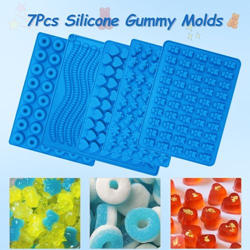 Sidosir 7Pcs Silicone Gummy Bear Molds, Non-Stick Worm Chocolate Mold for Parties, Gummy Heart for Home DIY, Silicone Dinasur Mold for Make Gummies - color: Worm Animal