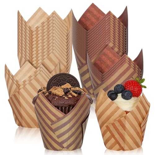 PRETYZOOM 200 pcs Tulip Cupcake Liners 3.14 inch Disposable Muffin Liners for Baking Cupcakes Small Cakes Chocolates Home Kitchen Bakery Party Wedding