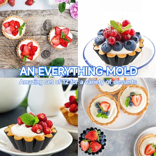 12Pcs Egg Tart Molds, 3-Inch Nonstick Tart Pans with Silicone Brush