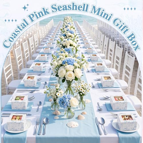 Chivertino 50 Pack Blue Seashell Square Cookie Boxes with Window - color: Blue, size: Seashell