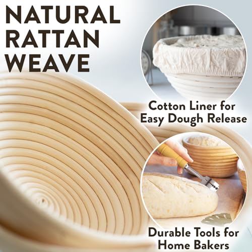 Complete Bread Proofing Baskets Set with 9 in and 10 in Banneton Basket