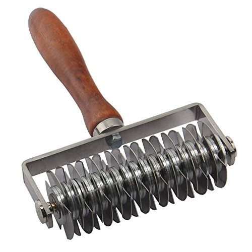 Hosmide Kitchen Baking Dough Cookie Pie Pizza Pastry Lattice Roller Cutter Baking Tool - Stainless Steel - Wood handle
