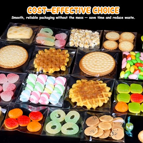 Soarvita Clear Self Sealing Cookie Bags: 4x4 Inches 200 Pcs Plastic Resealable Gift Wrap Cellophane Bags for Packaging Cookies, Candy, Treat, Gifts, Snacks and Party Favors - Self Adhesive Wrappers - color: 4x4 Inch - 200pcs