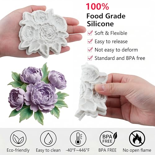 Peony Flower Fondant Molds Flower Leaf Silicone Chocolate Mold - color: Style 31