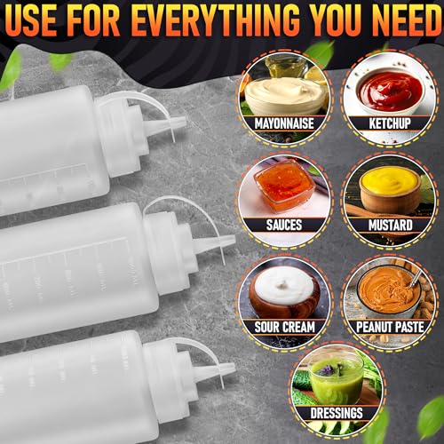 6 Pack 36 oz Plastic Condiment Squeeze Bottles for Sauces, Syrup Bottles
