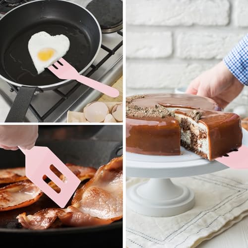 2 Pack Silicone Mini Brownie Serving Spatula, Nonstick Silicone Small Spatula,Heat-Resistant Cookie Spatula, Mini Slotted Serve Turner for Flip Egg in Small Frying Pan Batter Cookware (Macaron Pink) - color: Macaron Pink