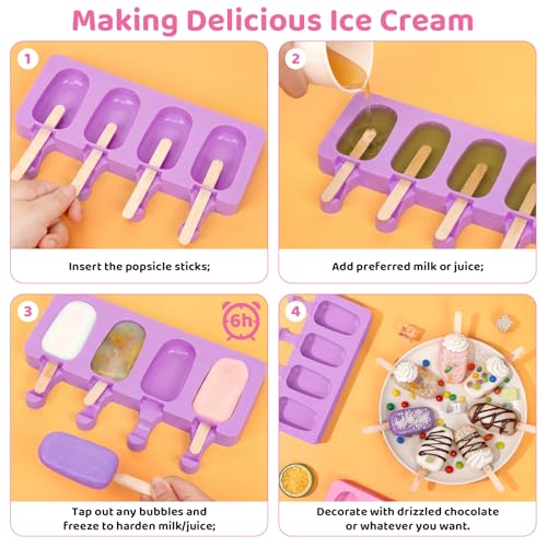 Ouddy Life Popsicle Molds Set of 2, Ice Pop Molds Silicone Cake Pop Mold - color: Purple, Pink