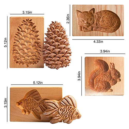 4 Pieces Wooden Cookie Molds Biscuit Carved Wooden Mould DIY Cookie Stamps Cookie Cutter Funny 3D Press Embossing Mold Animal Pattern Baking Tool - color: Animals 4PCS set