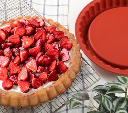 Webake 11-Inch Silicone Flan Tart Pan, Nonstick Large Maryann Cake Pan Torte Pan, BPA-Free - size: Large