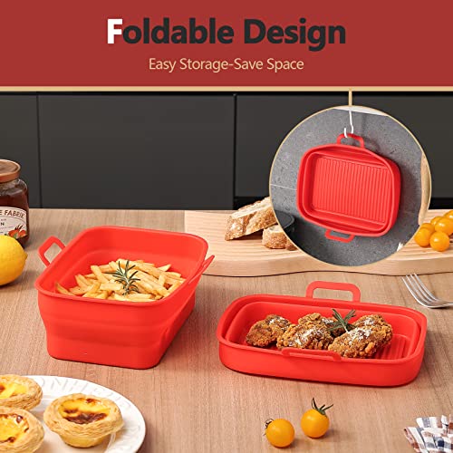 Collapsible Silicone Air Fryer Liners 8QT 10QT Ninja Dual (Red) - color: Red, size: 8QT