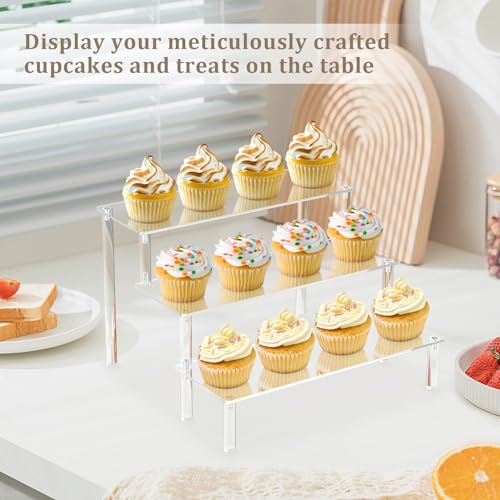 AZEAM Acrylic Display Riser, Clear Perfume Organizer, 3 Tier Cupcake Stand - size: 3-Tier 12 Inches 3 Packs