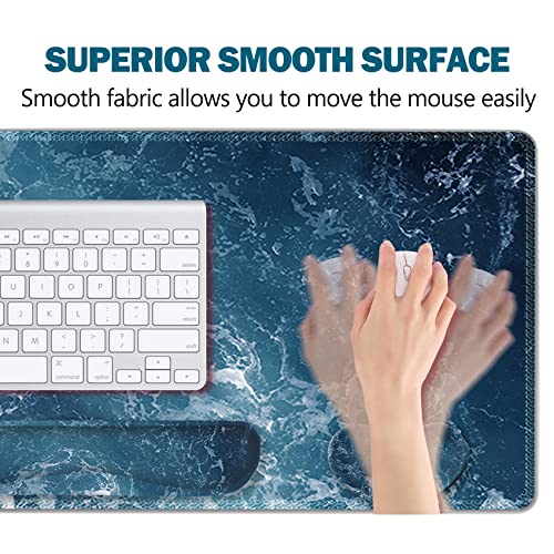 ARTSO Gaming Mouse Pad Extended, Keyboard Wrist Rest Pad & Wrist Support Abstract Mousepad Set, Non-Slip Base, Memory Foam Desk Mat, Ocean Waves - color: Ocean Waves