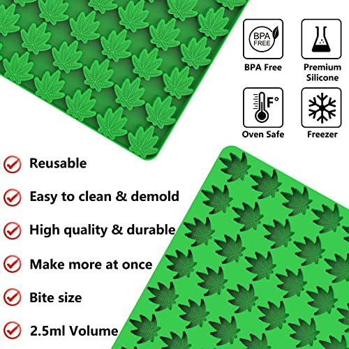 Marijuana Cannabis Hemp Leaf Silicone Molds with 70 Cavities Shaped for Pot Chocolate Candy Gummy, with Baking Scraper - color: Hemp Leaf