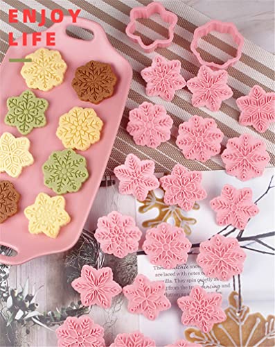 6-Pointed Snowflake Cookie Stamps Plastic Pink 9 Patterns Christmas