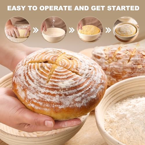 Banneton Bread Proofing Basket, 2 Pack 9inch Round Sourdough Banneton Baskets, Banneton Bread Basket for Sourdough Baking Supplies - size: 9Inch