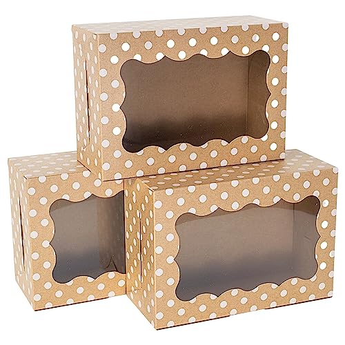 Polka Dot Cookie Boxes - 12 Pack - Brown Bakery Gift Box with Window - color: Craft White Polka Dots