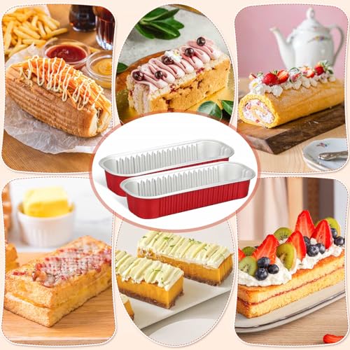selizo 60 Pack 6.8oz Mini Loaf Baking Cake Pans with Lids, Rectangle Disposable Aluminum Foil Loaf Baking Pans, Small Baking Cake Tins Cup Cake Containers for Individual Cakes - color: Red