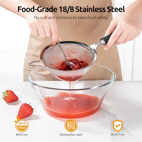 U-Taste Fine Mesh Strainer, 18/8 Stainless Steel Sieve 30 Mesh, M/Black - color: (2) Black, size: M-4.73in