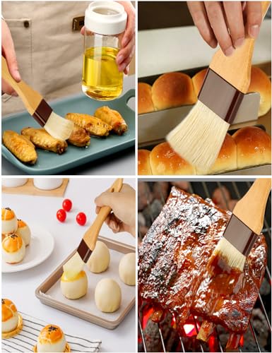 Pastry Basting Brush Natural Bristle - Food Grade Wooden Handle, Heat Resistant, Non-Shedding & Durable Kitchen Utensils for Cooking, Baking, Butter, BBQ, Oil Sauce & Egg Wash (1", 1.5", 3 Pack) - color: burlywood