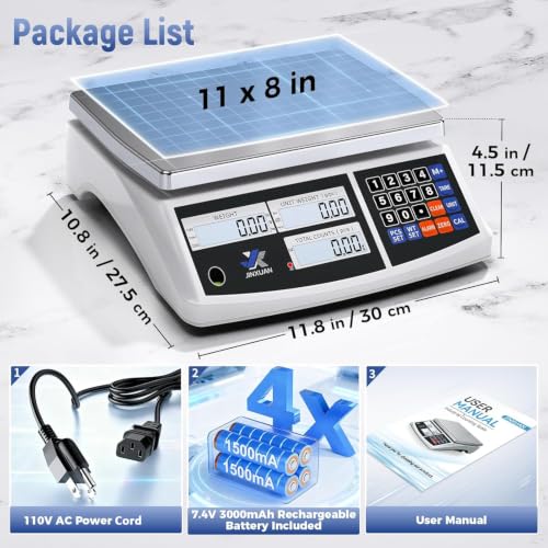 Industrial Counting Scale 66lb/30kg x 0.5g Digital Inventory Scale for Small Parts Coins Jewelry, lb/g/kg/oz Electronic Bench Scale Precision Gram Scale with LCD Backlight Display Batteries AC Adapter - style: 30kg x 0.5g