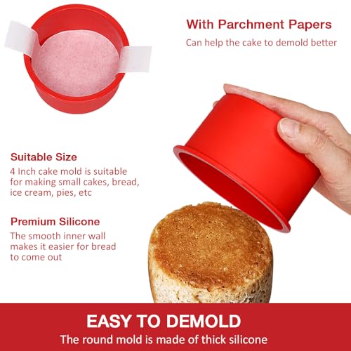 Alimat PluS 5 Pack 4 Inch Round Cake Pans with 100 Pcs Parchment Paper - size: 4 inches