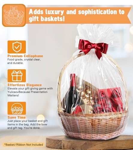 Yuiicaov 10PCS Large Cellophane Bags, 18x30 Inches Clear Cellophane Wrap for Gift Baskets, Clear Basket Bags Packaging 2.8 Mil Thick - size: 18x30 Inch(Pack of 10)
