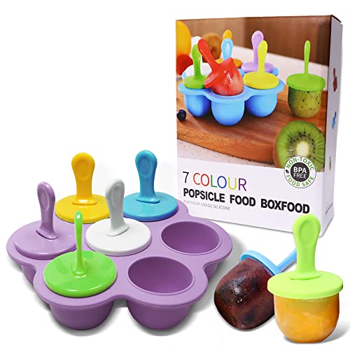 Silicone Popsicle Molds 7-cavity DIY Ice Pop Mold with Colorful Sticks For egg biting ice cream molds storage containers non stick cake molds (Purple) - color: Purple
