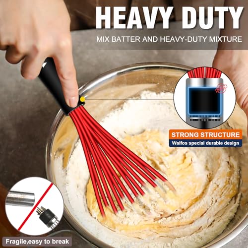 Walfos Whisk, Silicone Whisk Heat Resistant (480°F) Kitchen Whisks Set of 4- Professional Whisks For Cooking Non Scratch, Balloon Egg Whisk Perfect for Frothing, Blending, Beating - color: 4pcs Colorful;5+7+9+11in